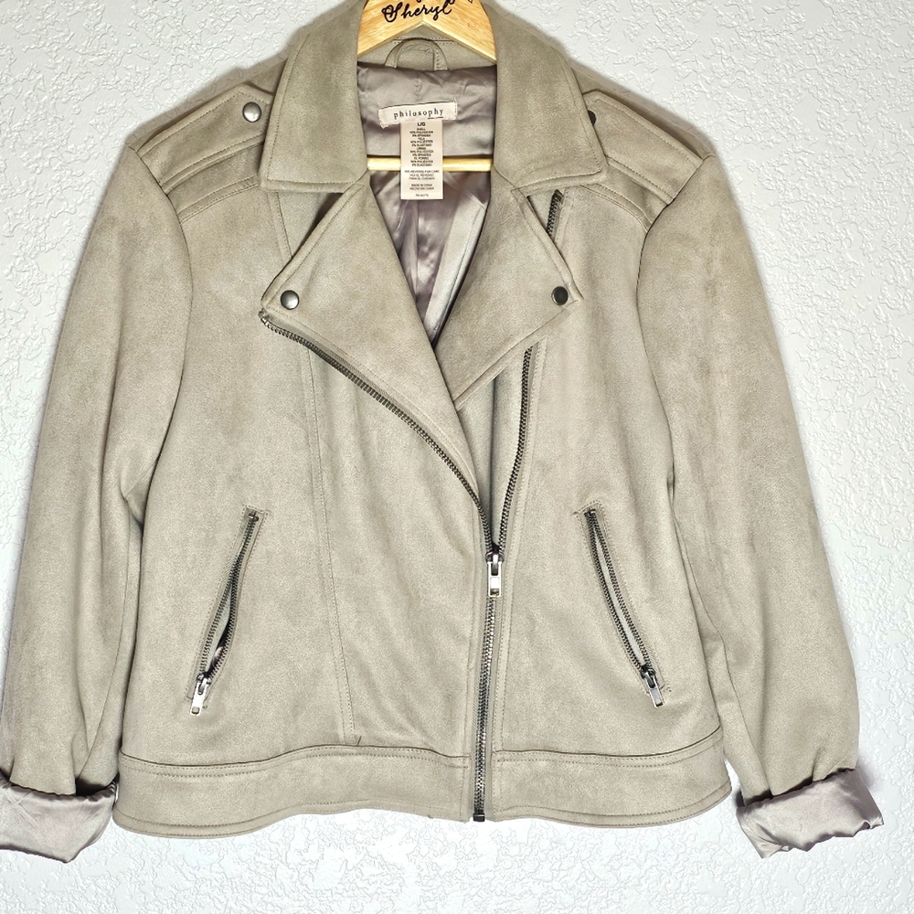 Philosophy Women’s Faux Suede Leather Beige Taupe Cream Jacket Large
